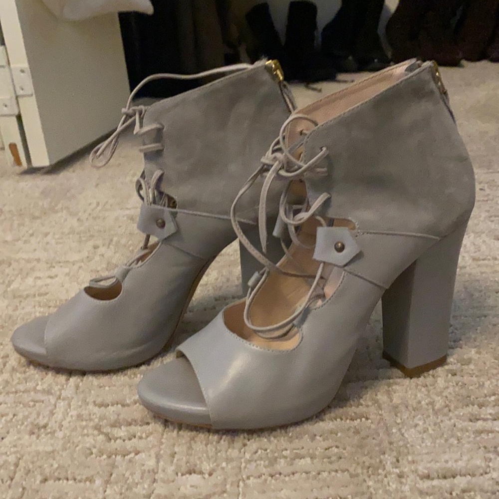 Italian Leather Grey Lace Up Heels
